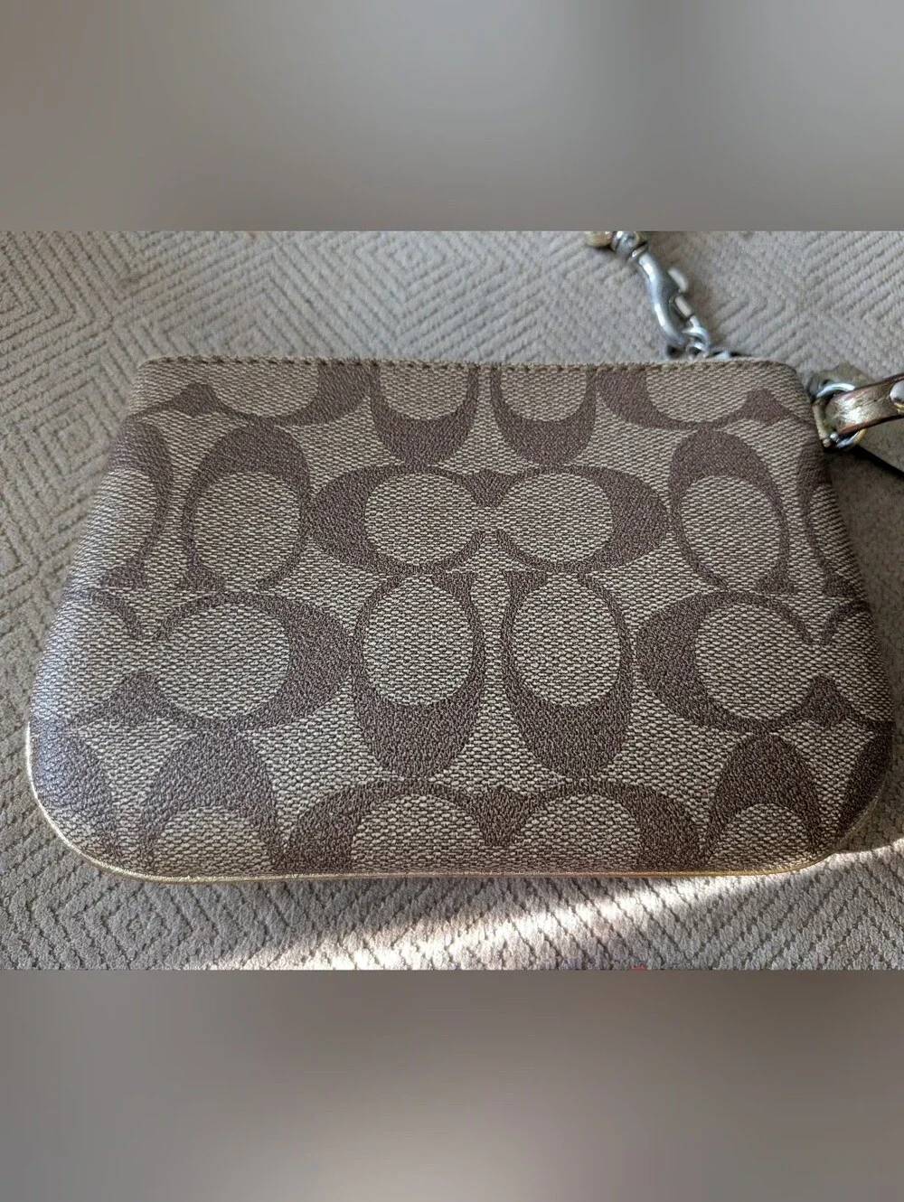 Coach Corner Zip Wristlet in Signature Canvas with Metallic Star Print.
